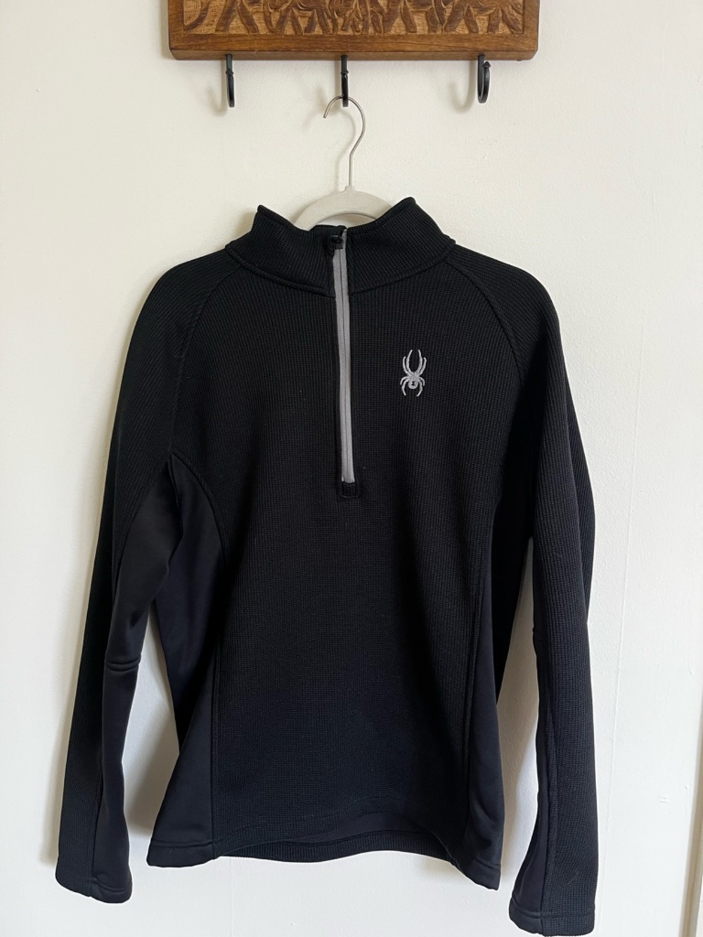Spyder Black Quarter-Zip Pullover with Gray Trim and White Spider Logo